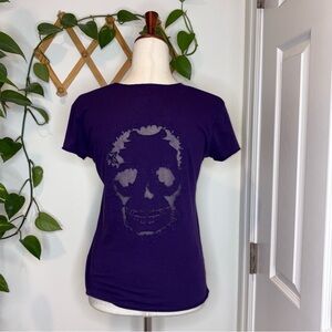 ZADIG & VOLTAIRE Story Fishnet Skull Back Purple Tee T Shirt